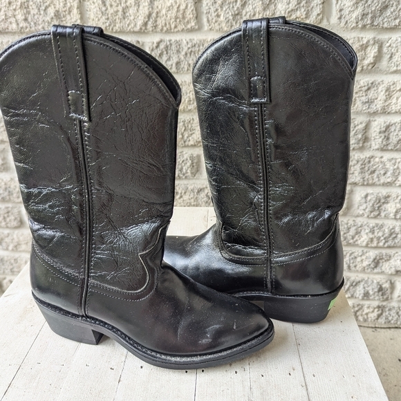 Laredo 6.5 size 6 1/2 D 68091 Lea Vamp Black Cowboy boots Western men's boy - Picture 3 of 9